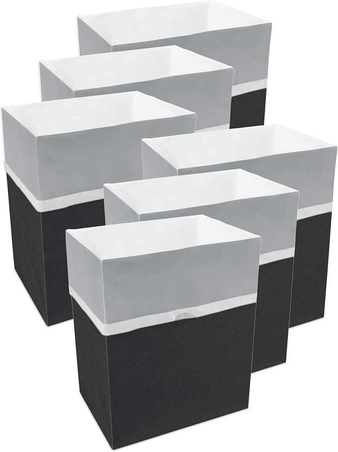 Clean Cubes 13 Gallon Disposable Trash Cans (6-Pack) with Fitted Trash Bags - Reusable Garbage and Recycling Bins for Parties, Events, and More (Black- 17" Height x 13.5" Width x 10" Depth)