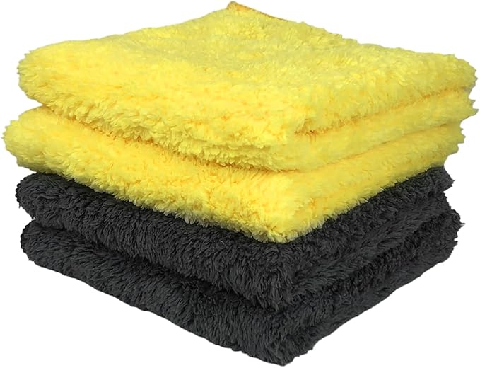 Microfiber Cleaning Cloths (14" x 14") with Double-Sided Coral Fleece, Ultra Absorbent, Lint-Free, Streak-Free, Reusable, Ideal for Car, Kitchen, Window, and Household Cleaning (Pack of 4)