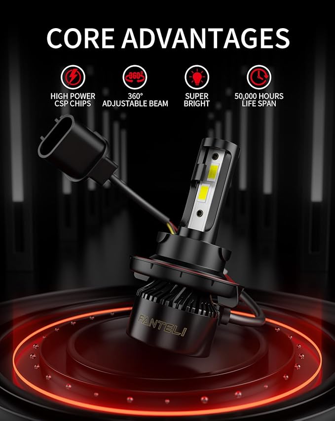 𝖧𝟣𝟥/𝟫𝟢𝟢𝟪 Bulbs, 6500K Cool White 40000LM 900% Brightness, Backup 1:1 Size Plug and Play IP68 Waterproof Interior Off-Road Lights, Pack of 2