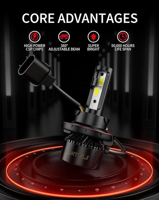 𝖧𝟣𝟥/𝟫𝟢𝟢𝟪 Bulbs, 6500K Cool White 40000LM 900% Brightness, Backup 1:1 Size Plug and Play IP68 Waterproof Interior Off-Road Lights, Pack of 2