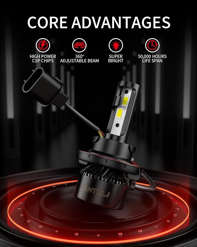 High and Low Beam Combo 6500K Cool White 800% Brighter 34000LM, Backup 1:1 Design with Cooling Fan Plug and Play Off-Road Light Bulbs, Pack of 2, Interior Light