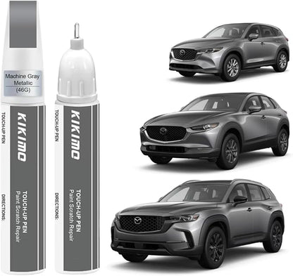 KIKIMO for Mazda Touch Up Paint(Machine Gray Metallic(46G)), Car Paint Repair Kit for Mazda, 2 In 1 Scratches Repair with Pen Tip and Brush, Color-Matched for Quick & Easy Fix