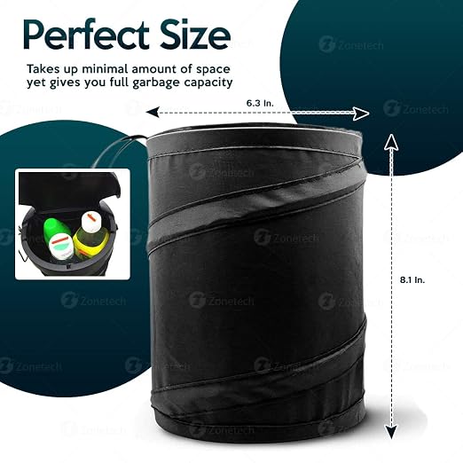 ZONETECH 2-Pack Universal Traveling Portable Car Trash Can - Black Collapsible Pop-up Leak Proof Trash Can- for Garbage to Organize Car,