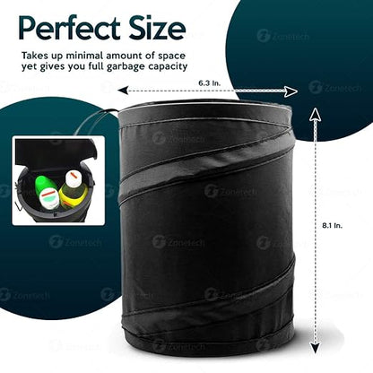 ZONETECH 2-Pack Universal Traveling Portable Car Trash Can - Black Collapsible Pop-up Leak Proof Trash Can- for Garbage to Organize Car,