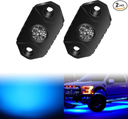 4WDKING Blue LED Rock Lights, 2 Pods IP68 Waterproof Underbody Glow Trail Rig Lamp LED Neon Lights for Truck Off Road Truck Car Boat ATV SUV Motorcycle