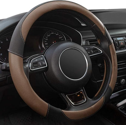 Steering Wheel Covers Black Universal Microfiber Leather, Suitable for 14 1/2-15 inch Car Steering Wheel Cover, Breathable, Anti Slip- Brown