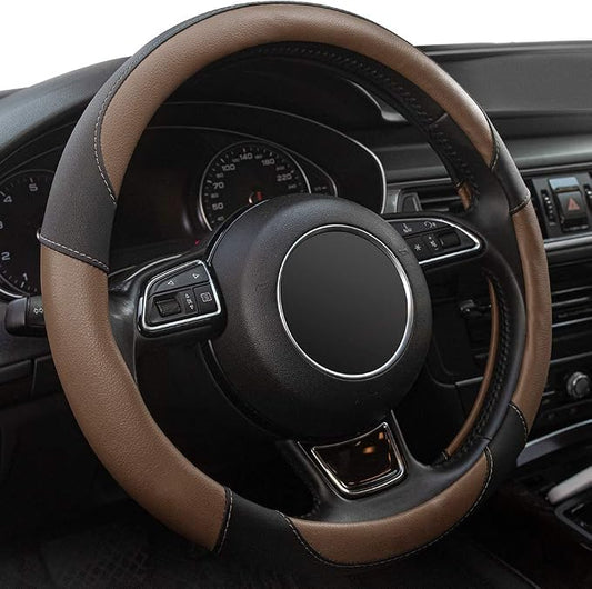 Steering Wheel Covers Black Universal Microfiber Leather, Suitable for 14 1/2-15 inch Car Steering Wheel Cover, Breathable, Anti Slip- Brown