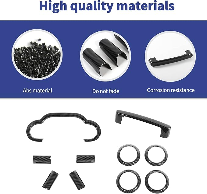 10PCS Full Set Interior Trim Kit Compatible with 2007-2010 Jeep Wrangler JK JKU,Co-Pilot Grab Handle Dashboard Frame Bezel Side Outlet Cover Trim (Carbon Fiber)