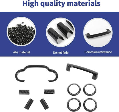 10PCS Full Set Interior Trim Kit Compatible with 2007-2010 Jeep Wrangler JK JKU,Co-Pilot Grab Handle Dashboard Frame Bezel Side Outlet Cover Trim (Carbon Fiber)