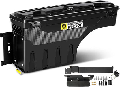YHTAUTO Truck Bed Storage Tool Box Lockable Compatible with 2019-2025 Ram 1500, Driver Side, Not Fit Classic Model, Will Not Work with RamBox, Swing Waterproof Wheel Well Toolbox