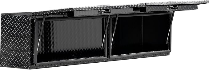 Buyers Products 1721363 Topsider Truck Tool Box, 18x16x72 Inch, Gloss Black Diamond Tread Aluminum, Dual Flip-Up Doors, Locking Compression Latch, Weather Resistant, No-Drill Mount, Made in USA