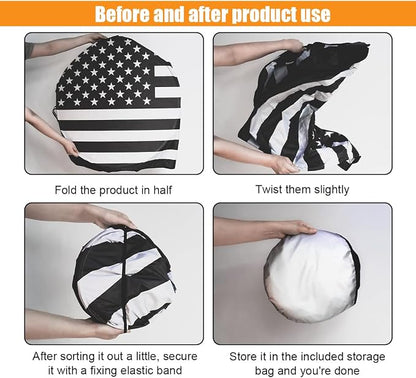 American Flag Car Windshield Sun Shade, Foldable Car Front Window Sunshade for Car SUV Truck, Auto Interior Sun Protection Cover, Blocks UV Rays & Keeps Your Vehicle Cool (USA B&W Flag, Medium)