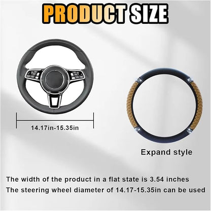 Bling Soft Leather Steering Wheel Cover, 15 Inch Colorful Rhinestones Auto Elastic Protector with Crystal Diamond for Women Girls, Car Accessories for Most Cars, SUVs (Beige)
