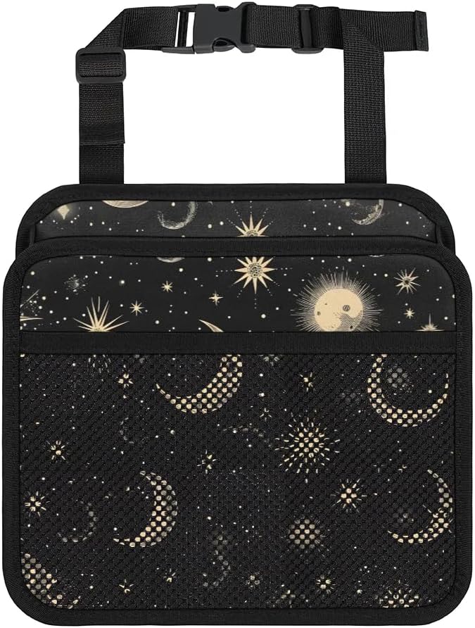 Car Backseat Organizer, PU Leather Back of Seat Car Hanging Organizer with Pockets Leakproof Car Garbage Bag Hanging Car Seat Storage Box Travel Accessories Foldable (Moon & Stars Black)