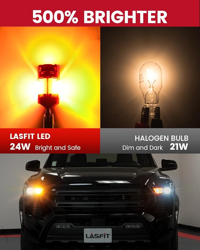 LASFIT 7440 7443 LED Bulb Amber Built in Resistor Anti Hyper Flash Canbus 7443 Front Rear Turn Signal Lights with Fan 7444na 7441 7444 7440NA W21W WY21W Bulbs No Load Resistor Need(Pack of 2)