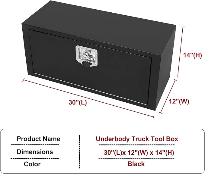 30 Inch Steel Underbody Truck Tool Box with T-Handle Lock Latch, Truck ToolBox Truck Storage Organizer Tool Box Chest For Organization And Storage, Job Tool Chest, 30"x 12"x 14" inch