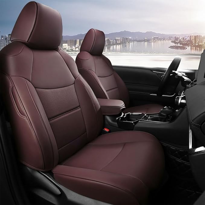 Custom Fit RAV4 Hybrid Car Seat Covers for Select Toyota RAV4 Hybrid (Not for 2019-2025 Hybrid/Prime SE,XSE) 2019 2020 2021 2022 2023 2024 2025 - Full Set,Leather(Coffee)