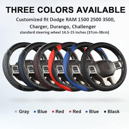 West Llama Customized Auto Car Steering Wheel Cover for Dodge 1989-2011 RAM 1500 2500 3500, Charger, Durango, Challenger (Black-Standard Size)