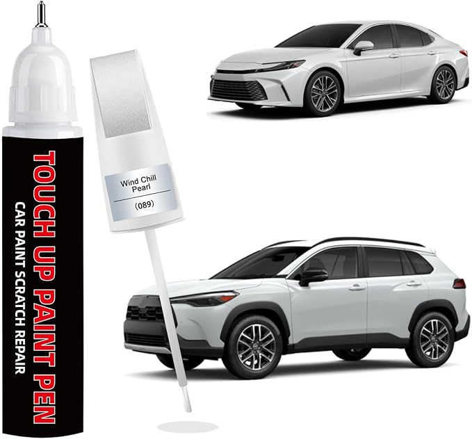 Wind Chill Pearl Tricoat(089) Car Touch Up Paint for Toyota 2-in-1 Car Scratch Repair Pen with Fine Tip&Brush, DIY Color-Code Matched Auto Paint for Rock Chips Door Scratches Paint Nicks Bumper Marks