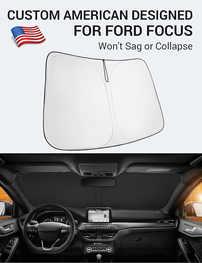 Proadsy 2026 Upgrade Front Windshield Sun Shade Foldable Sunshade Protector Custom Fit 2012-2018 Ford Focus S, RS, ST, SE, SEL, Titanium, Electric Sedan Hatchback Accessories