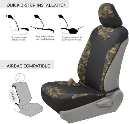BDK Waterproof Camo Seat Covers for Car Truck Van SUV, 2 Pack – Two-Tone Black & Camouflage, Durable Neoprene Seat Protectors, Sideless Design Compatible with Armrests and Airbags