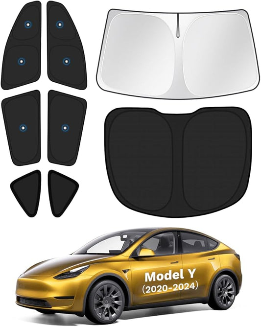 KUST Car Window Shades for 2020-2024 Tesla Model Y Accessories with No-Fall Suction Cups Windshield Sun Shade Side Rear Window Covers Sunshade Privacy Protection for Camping 8PCS(Not for Juniper)