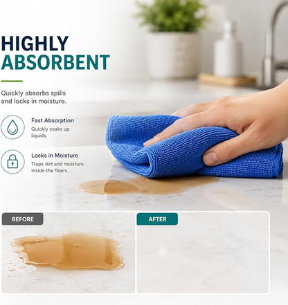 Microfiber Cleaning Cloths 15"x15" – Lint-Free Multi-Surface Household Cleaning Cloths, Highly Absorbent Reusable Microfiber Towels for Kitchen, Glass, Bathroom, Car & Home – 25 Pack