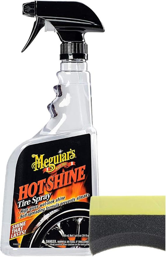 Meguiar's Hot Shine High Gloss Tire Spray (24 oz.) Bundle with 1 Applicator Pad (2 Items)