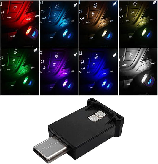 povtii USB Type C LED Ambient Light, Mini 8 Colors RGB LED Light, Adjustable Brightness Interior Atmosphere Lamp for Automotive, Home, Laptop, Lighting Parts Car Accessories