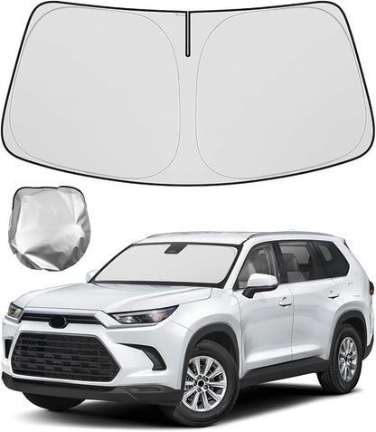BIBLOZ Windshield Sun Shade Compatible with Toyota Grand Highlander (Not for Hybrid Model) 2024 2025 2026, LE, XLE, Limited, Platinum Accessories PET Sunshade Keeps The Car Cool Inside