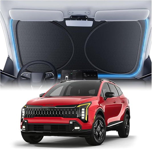 Windshield Sun Shade for Kia Sportage/Sorento/K5/Seltos/Soul 2000-2026, Custom Fit Sunshade, 100% UV Block & Heat Insulation, Foldable Car Sunshade with Storage Bag
