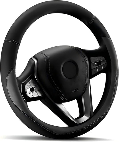 HOTOR Car Steering Wheel Cover - Universal Car Accessory for Diverse Cars, Leather Cover with Anti-Slip Lining, for Steering Wheel with a Diameter of 15.5"-16", Gray