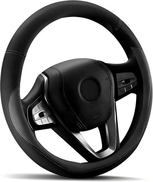 HOTOR Car Steering Wheel Cover - Universal Car Accessory for Diverse Cars, Leather Cover with Anti-Slip Lining, for Steering Wheel with a Diameter of 15.5"-16", Gray