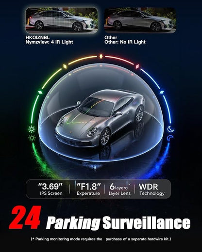 𝟒𝐊+𝟐.𝟓𝐊 Dash Cam Front and Rear, Free Card Included, 5.8GHz WiFi-25MB/s Fast Download, Dash Camera for Cars with WDR,F1.4 Large Aperture Super Night Vision,3.69-inch IPS LCD, 24H Parking Mode