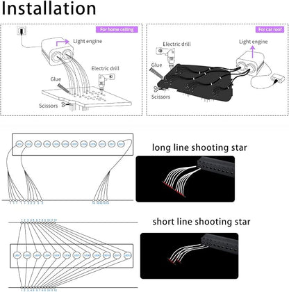 AZIMOM Dual Color 20w Twinkle Fiber Optic Starlight Headliner Kits1000pcs 0.03in 13.1ft, RGB Meteor Shooting Star, Sound Activated Remote APP Control Home Car Ceiling Décor