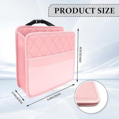 Car Seat Back Organizer, Car Organizers and Storage, Leather Multipurpose Vehicle Backseat Storage Pocket, Auto Interior Accessories Waterproof Hanging Bag for SUV Sedan Truck (Pink)