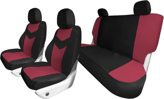 Universal Fit Chevron Flat Cloth Car Seat Covers Full Set - Burgundy