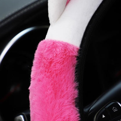 Bittwee Car Steering Wheel Cover, Fluffy Soft Plush for Winter Warm, Cute Steering Wheel Protector with Kitty Cat Ears, Universal 15 Inch, Elastic & Anti-Slip, Lovely Decor Car Accessories (Rose Red)