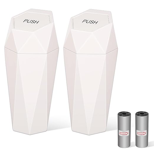 Car Trash Can with Lid, Mini Car Trash Cup with 30 Additional Trash Bags, Car Accessories for Interior, Leakproof Vehicle Garbage Bin for Car, Home, Office - 2 Packs, Beige