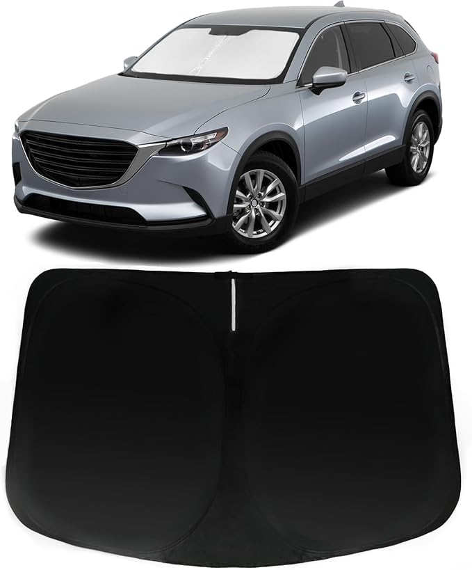 Windshield Sun Shade for Mazda CX-9 2016-2021 CX9 2023-2026 | Front Window Sunshade with 240T Sun Visor Protector Foldable Heat Shield Blocks UV Rays, Car Accessories