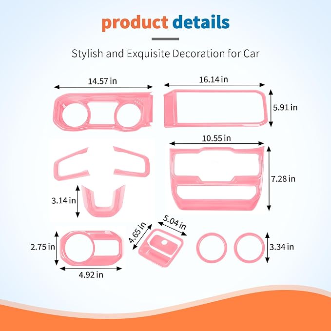 JeCar 11pcs Pink Interior Trim Kit for 2024 2025+ Jeep Wrangler JL JLU & Gladiator JT