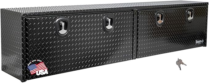 Buyers Products 1721568 Black Aluminum Diamond Tread Topsider Truck Box With Drop Door, 96x18x16 Inch, Weather Resistant, Locking Compression Latch, No Drill Install, Made in USA
