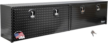 Buyers Products 1721568 Black Aluminum Diamond Tread Topsider Truck Box With Drop Door, 96x18x16 Inch, Weather Resistant, Locking Compression Latch, No Drill Install, Made in USA
