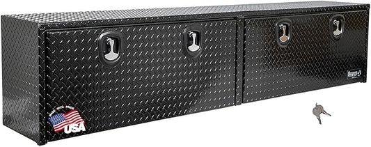 Buyers Products 1721568 Black Aluminum Diamond Tread Topsider Truck Box With Drop Door, 96x18x16 Inch, Weather Resistant, Locking Compression Latch, No Drill Install, Made in USA