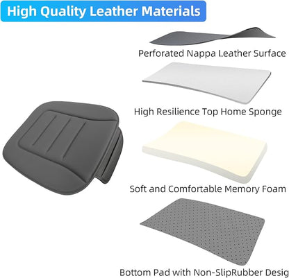KAYI Car Seat Cushion, Comfort Memory Foam Car Cushions for Driving, Breathable Leather Surface with Anti Slip Rubber Bottom, Seat Cushion for Car and Office Chair (1 Pack, Grey)