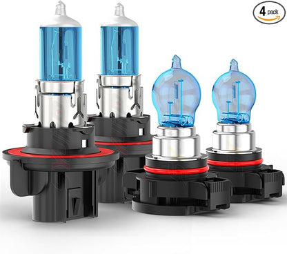 Upgraded Halogen Headlight Bulbs for Jeep Wrangler JK JL 2010 2011 2012 2013 2014 2015 2016 2017 2018 2019 2020 2021 2022, High Low Beams and Fog Lights Combo , 6000k White, 300% Brightness, 4 PCS