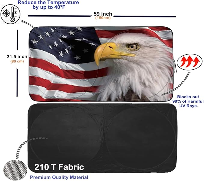Gven Windshield Sun Shade for Car Front Window Cover Sunshades Visor Automotive Sun Shield for Compact Sedan, Suv, Midsize Sedan, Small Pickup Blocks UV Rays Keep Your Vehicle Cool (Flag, S)