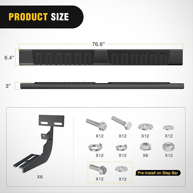 Nilight Running Boards for Dodge Ram 2009-2018 1500 Quad Cab 2019-2024 1500 Classic 2010-2024 2500 3500 6 Inch Slip-Proof Aluminum Bolt-on Side Step Nerf Bars