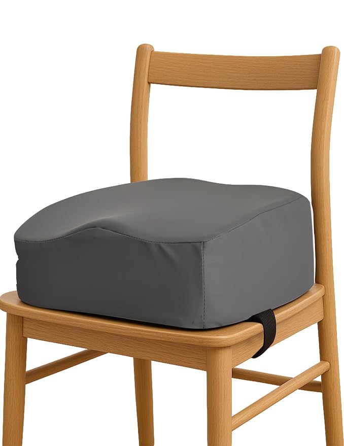 Babelio Ergo-Designed Booster Seat for Kitchen Chair, Promote Proper Upright Posture, Toddler Booster Seat for Dining Table, Suitable for 18 Months to 5 Years, Faux PU Leather Cover, Dark Grey