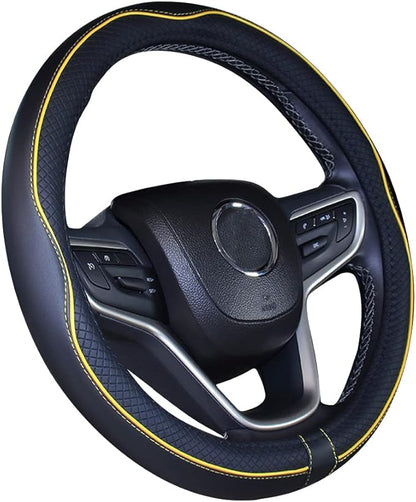 Mayco Bell Universal Standard Size Steering Wheel Cover Anti-Slip,Safety,Soft,Breathable,Durable,Full Surround,Comfortable Grip Microfiber Leather (14.5-15 inch,Black Yellow)